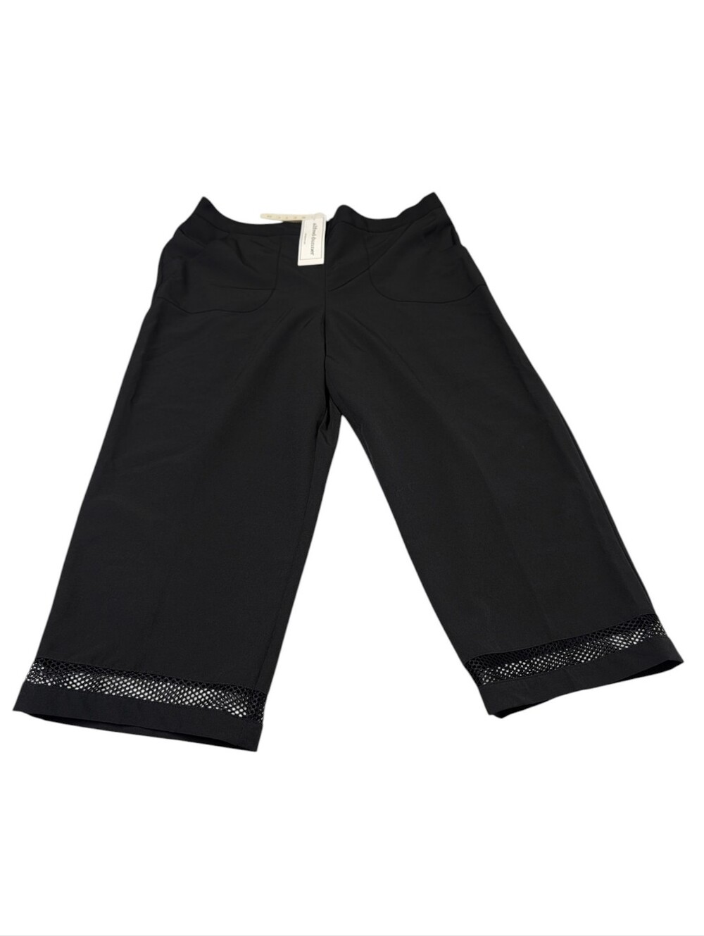 Alfred Dunner Womens Sz 12 Black Capri Crop Pants Mesh Hem Stretch Pull On NWT - Picture 4 of 7